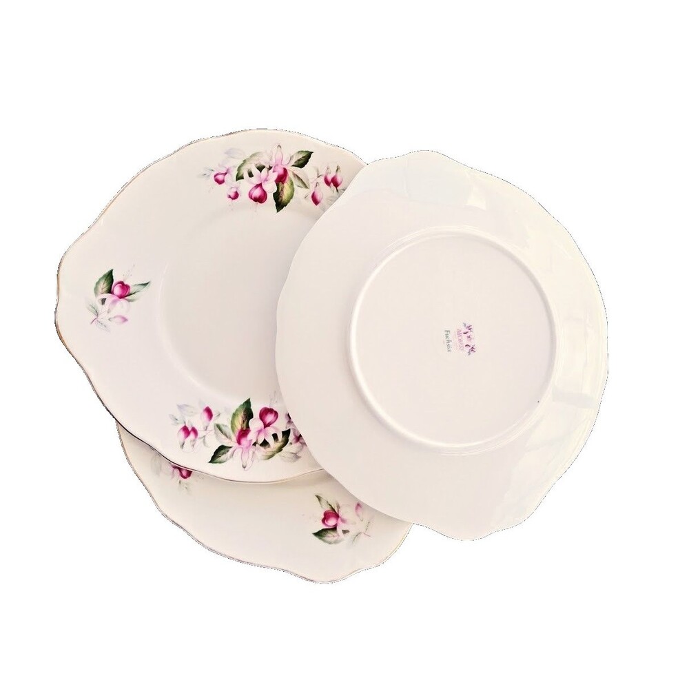 Duchess Fuchsia Fine Bone China Dinner Plates Set 3 England Floral Gold 10.25"